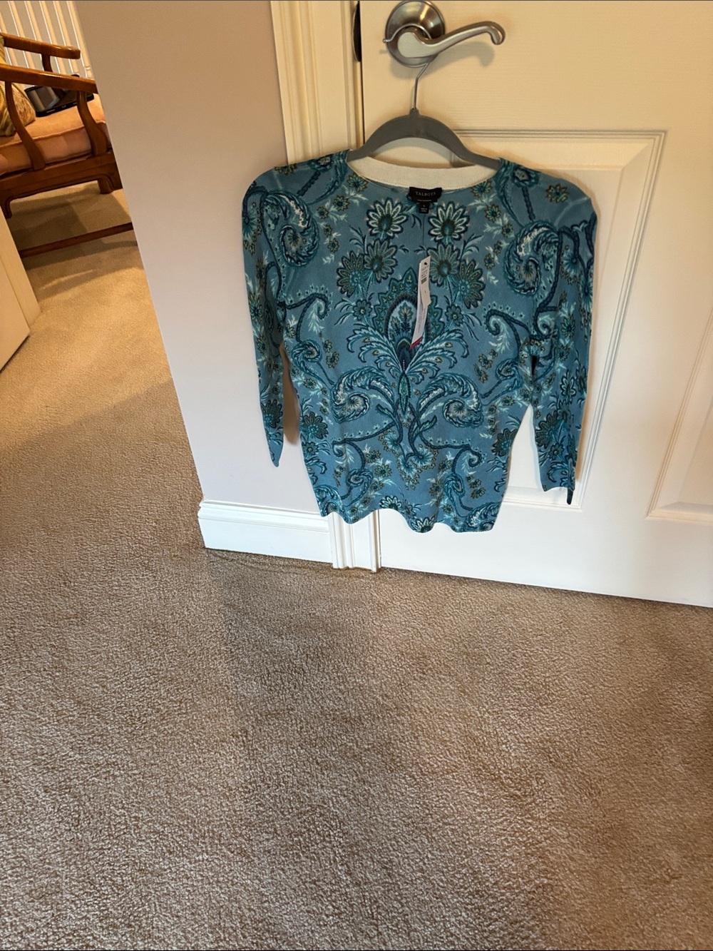 Light Blue Paisley-Print Women's Sweater cashmere